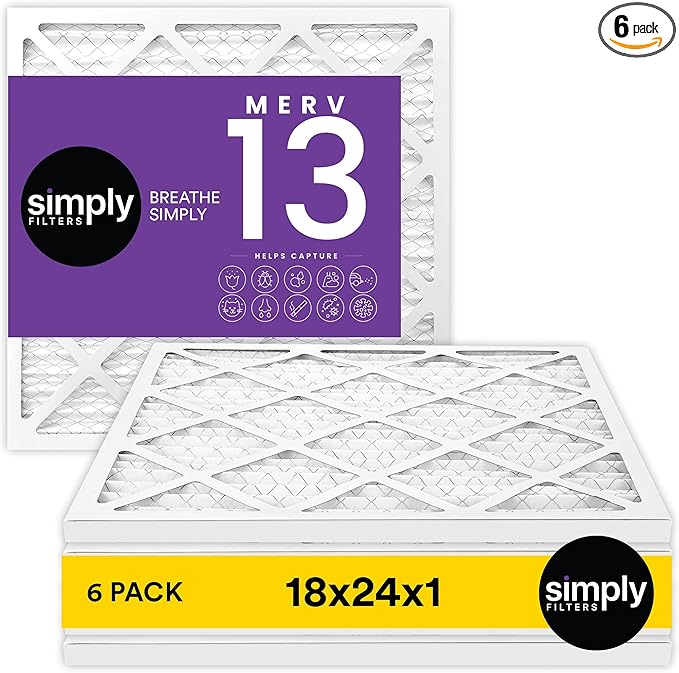 Simply 18x24x1 Air Filter, MERV 13, 6 Pack, For Home AC Furnace & HVAC (Actual Size: 17.75"x23.75"x0.75") DUST, Pet, & Allergy Control