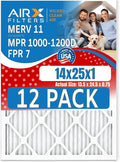14x25x1 Air Filter MERV 11 Rating, 12 Pack of Furnace Filters Comparable to MPR 1000, MPR 1200 & FPR 7 - Made in USA by AIRX FILTERS WICKED CLEAN AIR.