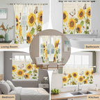 Farm Sunflowers Kitchen Curtains 45 Inch Length, Short Cafe Window Curtains Tab Top, Retro Flowers Butterfly Botanical Beige Light Filtering Window Treatments Tier Drapes 27.5"x45" 2 Panel