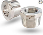 1" Male to 1/2" NPT Female Hex Bushing Reducer, 304 Stainless Steel NPT Reducing Adapter Pipe Fitting, Heavy Duty Pipe Hex Bushing for Reducing Pipe (1” MNPT x 1/2” FNPT)