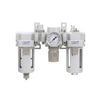 PneumaticPlus SAU400A-N04G - Dual Air System 1/2" NPT - Compressed Air Filter, Pressure Regulator & Lubricator w/Additional Free Air Port 3/8" NPT - Manual Drain, Poly Bowl