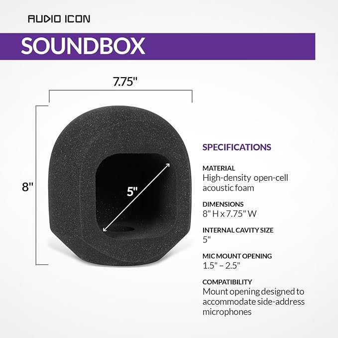 Soundbox Vocal Recording Isolation Booth | Portable Microphone Shield, Pop Filter for Studio-Quality Sound for Singing, Podcasting, Acoustic High-Density Foam Ball, Mic Soundproof Box (Metal)