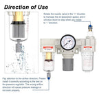 AIRZOE 1/4” NPT Air Compressor Filter, Regulator and Lubricator Combos FRL - Water Oil Trap Separator AC2000-02, 5 Micron Brass Element, Semi-auto Drain, 0-150 psi Gauge