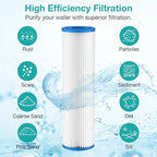 SimPure 10"x2.5" Pleated Polyester Sediment Water Filter Replacement Cartridge 5 Micron Whole House Pre-Filter Compatible with W50PE, WFPFC3002, SPC-25-1050, FM-50-975 - 4 Pack