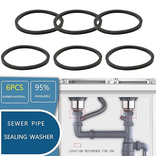 6PCS 56mm (2.2") Narrow Edge Rubber Sealing Gaskets - Leak-Proof Washers for Kitchen Sink Drain, Waste Pipe & Flat Sliding Joints