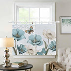 Blue Tulips Bedroom Curtains 63 Inch Length, Window Curtains Tab Top, Watercolor Flowers Butterfly Spring Farmhouse Blue Light Filtering Window Treatments Drapes 42"x63" 2 Panel