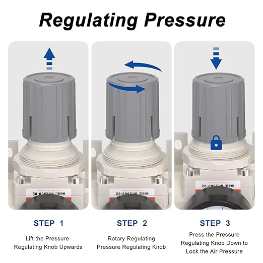 AIRZOE 1/4” NPT Air Compressor Filter, Regulator and Lubricator Combos FRL - Water Oil Trap Separator AC2000-02, 5 Micron Brass Element, Semi-auto Drain, 0-150 psi Gauge