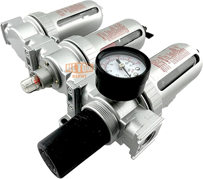 1/2" NPT Mid Flow Filter Regulator Coalescing Desiccant Dryer System For Compressed Air Lines, Poly Bowls, Great For Paint Spray And Plasma Cutter (MANUAL DRAIN)