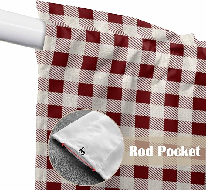 Swag Curtain Valances for Kitchen Windows,Farm Barn Western Star on Vintage Short Rod Pocket Window Valance,Red Buffalo Plaid Swag Topper for Bedroom Living Room,2 Panels 36x36in