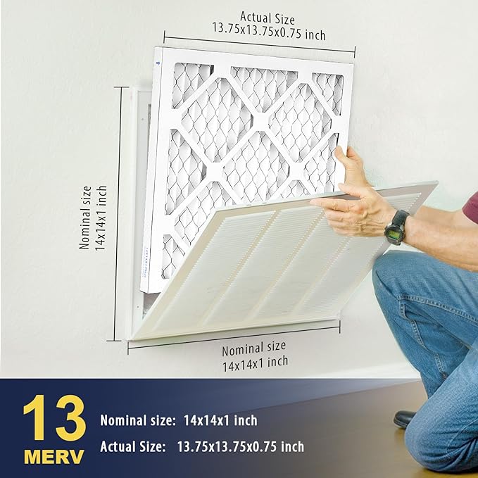 14×14×1 MERV 13 Furnace Air Filters - HVAC/Furnace AC Filter Replacement (Actual Size 13.75x13.75x0.75) - Pleated Dust Defense Air Conditioner Filters for Home Office (2 Pack)