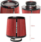 Universal 3" 76mm High-Flow Air Filter, Reusable Cone Cold Air Intake, High Performance, Washable, Clamp-On Car High Flow Dry Air Kit, Flange Diameter: 3 Inch, Filter Height: 6.4 Inch, Green