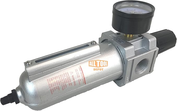 3/4" NPT HEAVY DUTY Compressed Air In Line Filter Regulator Combo Piggyback, Metal Bowl, 5 Micron Element, Adjustable From 7 to 175 PSI (AUTO DRAIN)