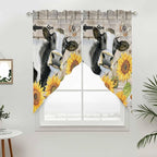 Yellow Sunflowers Swag Valances for Windows, Farmhouse Cow Barn Doors Floral Butterfly Rod Pocket Kitchen Curtains Valance, Small Window Curtains Swag for Cafe Living Room, 2 Panels, 36x36 inch