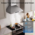 Wall Mount 36 Inch Range Hood 900 CFM, Ductless/Ducted Convertible Kitchen Hood, 3-speed Gesture Sensing & Touch Control, Stainless Steel Kitchen Vent Hood with Permanent Baffle Filters