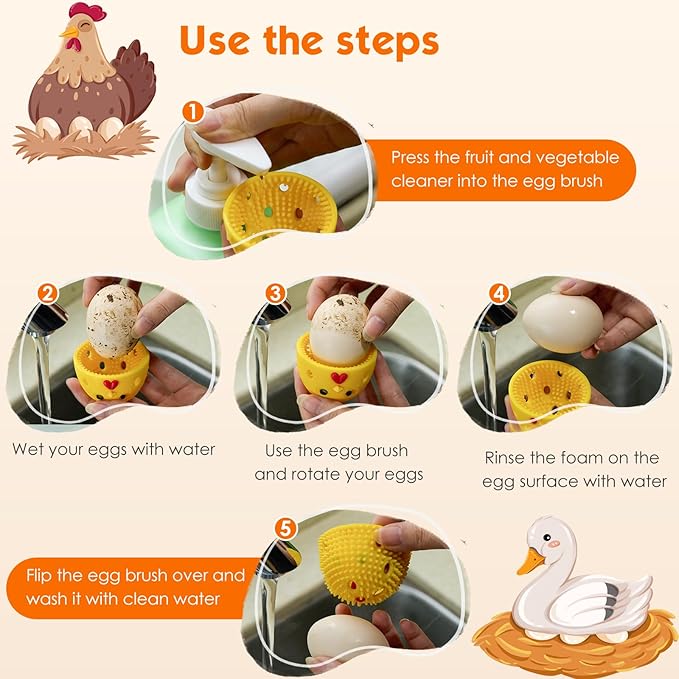 Egg Brush Cleaner, Egg Cleaner for Fresh Eggs, Cute Chick Shaped Egg Wash and Brush, Washing Egg Tool for Standard Sized Eggs (White/Grey)