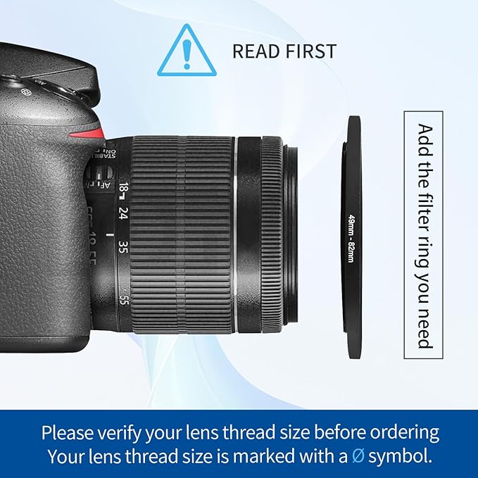 49-82mm Step-Up Ring Adapter, 49mm to 82mm Step Up Filter Ring for 49mm Lens Mount 82mm for DSLR Lenses and ND UV CPL IR Filters （49-82mm）