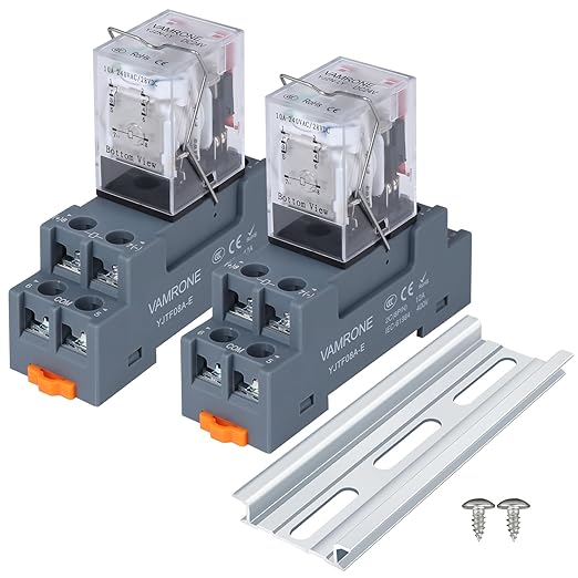 Electromagnetic Power Relay, 8-Pin 10 AMP 24V DC Relay Coil with Socket Base, LED Indicator, DPDT 2NO 2NC - MY5NJ 2PCS [Applicable for DIN Rail System]