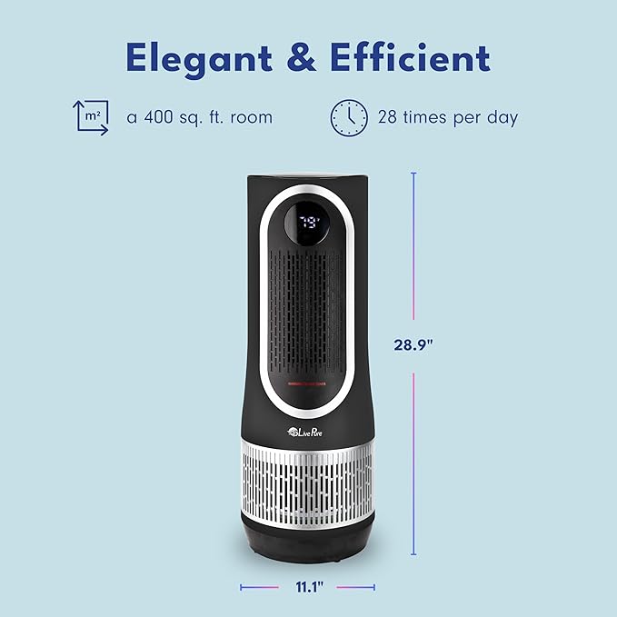 LivePure 3-in-1 LP500 Clean Heat Air Purifier & Electric Heater – Oscillating Portable Heater with 2 Heat Modes and Air Filtration – Heater for Indoor Use in Bedrooms, Home Office & Apartments, Black