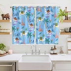 2 Panel Kitchen Cafe Curtains, Desert Landscape Sunlight Filtering Nature Air Through, Window Decor Tier Curtains for Living Room 104W x 63L inch Cute Camels Palm Trees Houses Leaves Blue