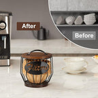 Yangbaga Coffee Filter Holder with Wood Lid,Wood and Metal Coffee Filter Storage Container Basket for Coffee Filters 2-4 Cup,Round Coffee Filter Holder Case for Counter,Coffee Bar Accessories decor