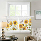 Yellow Sunflowers Kitchen Curtains 24 Inch Length, Small Window Curtains Tab Top, Vintage Country Flowers Butterfly Wood Board Light Filtering Short Window Treatments Tier Drapes 27.5"x24" 2 Panel