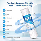 PUREPLUS 5 Micron 10" x 2.5" Whole House Grooved Sediment Home Water Filter, Replacement Cartridge for Any 10 inch RO Unit, AO-WH-PREV-R2, AP110, WHKF-G05, AB-SGR5M, GXWH20S, WFPFC5002, CFS10, 3Pack