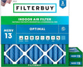 Filterbuy 25x25x2 Air Filter MERV 13 Optimal Smoke & Allergy Defense (3-Pack), Electrostatic Pleated HVAC AC Furnace Filters Replacement, Made in USA (Actual Size: 24.50 x 24.50 x 1.75)