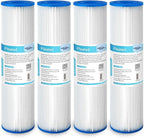 Membrane Solutions 20 Micron Pleated Polyester Sediment Water Filter 10"x2.5" Replacement Cartridge Universal Whole House Pre-Filter Compatible with W50PE, WFPFC3002, SPC-25-1050, FM-50-975 - 4 Pack