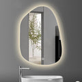 Irregular Bathroom Mirror with LED Light, Lighted Bathroom Makeup Wall Mounted Mirror with Demister Pad, 3 Colors Dimmable Lighting, Sensor Touch Switch(A,50x70cm)