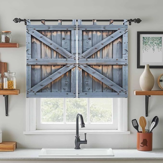 Farmhouse Wood Grain Bedroom Curtains 63 Inch Length, Window Curtains Tab Top, Vintage Country Barn Gate Textured Light Filtering Window Treatments Drapes 42"x63" 2 Panel