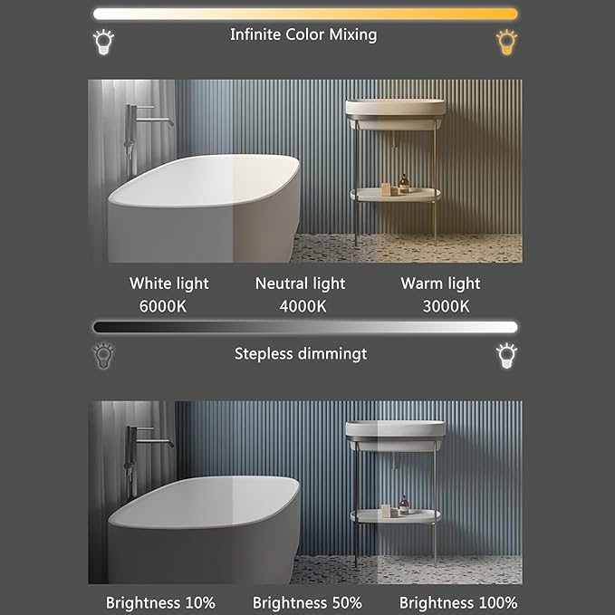 Bathroom Mirror with 3 Colour LED Lights, Wall Mounted Bathroom Vanity Mirror, Demister Heat Pad/Dimming Function/Touch Switch Smart Mirror(A,39.3"x35.4"/100x90cm)