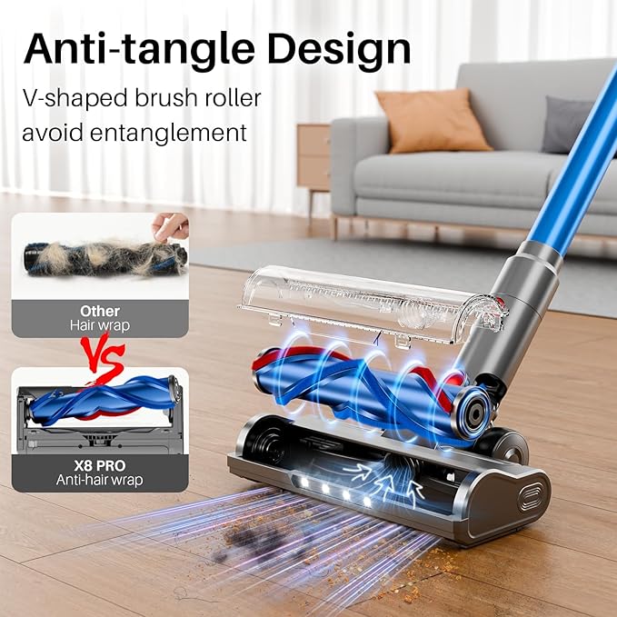 Cordless Vacuum Cleaner for Home, Powerful Stick Vacuum Cleaner with Rechargeable Battery, 6 in 1 Lightweight Handheld Vacuum, 45 Mins Runtime Cordless Vacuum for Hardfloor Carpets Pet Hair (Blue)