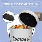 AuldHome Design Kitchen Compost Bin for Countertop | 1.3 Gallon Composting Bucket with Lid | Includes 3 Charcoal Filters | (White Enamel)