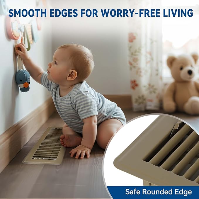 4" x 10" Floor Register Vent Covers 6-Pack, Walkable Powder-Coated Metal Vent Covers with Adjustable Airflow, Curved Safe Edges for Floor/Wall, Brown