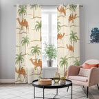 2 Panel Kitchen Cafe Curtains, Date Coconut Tree Sunlight Filtering Nature Air Through, Home Decor Window Covering Tier Curtains for Living Room 104W x 90L inch Desert Camels Botanical Tropical Beige