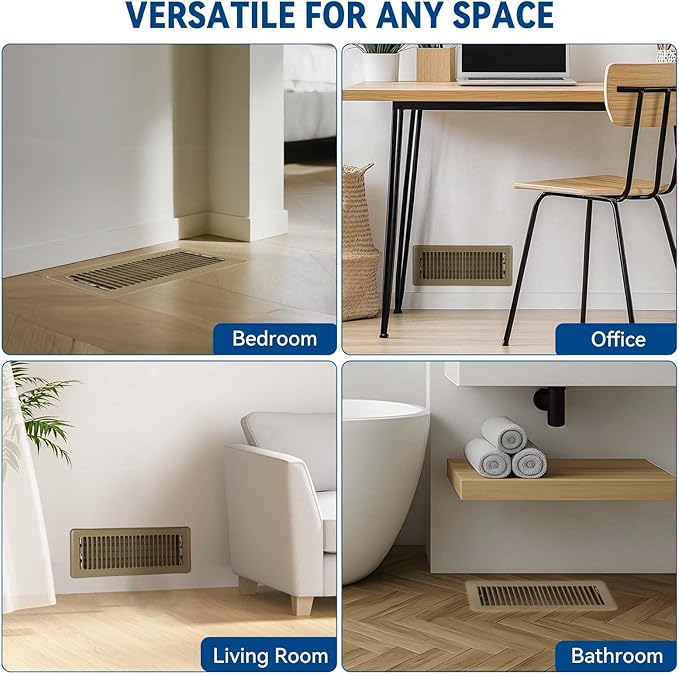 4" x 10" Floor Register Vent Covers 2-Pack, Walkable Powder-Coated Metal Vent Covers with Adjustable Airflow, Curved Safe Edges for Floor/Wall, Brown