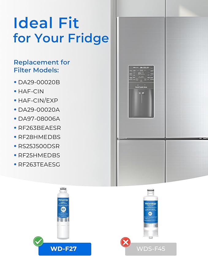 Waterdrop DA29-00020B Refrigerator Water Filter, Replacement for Samsung HAF-CIN/EXP, DA29-00020A/B, DA29-00020B-1, RF263BEAESR, RF28HMEDBSR, RF263TEAESG, RF4287HARS, 6 Filters