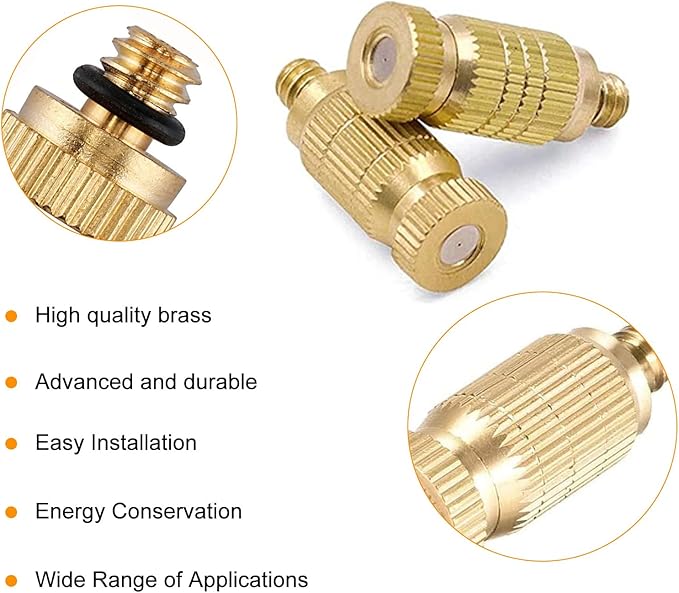 20pcs High Pressure Atomizer Nozzle Brass Misting Nozzles for Outdoor Cooling System, Landscaping, Greenhouse Irrigation, Air Humidification, Anti-Drip Fogging Spray Head(0.008"/0.2mm)
