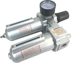 3/4" NPT HEAVY DUTY Compressed Air In Line Filter Regulator Lubricator Oiler Combo Piggyback, Metal Bowl, 5 Micron Element, Adjustable From 7 to 215 PSI (MANUAL DRAIN)
