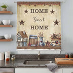 Farm Sheer Curtains 72 Inch Length American Country Barn Star Vintage Berry Brown Chiffon Curtain for Bedroom Living Room Light Filtering Rod Pocket Window Treatments Voile Curtains Drapes for Dining