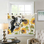 Yellow Sunflowers Bedroom Curtains 63 Inch Length, Window Curtains Tab Top, Country Cow Flower Butterfly Farmhouse Cream Light Filtering Window Treatments Drapes 42"x63" 2 Panel