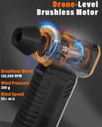Compressed Air Duster, 130K RPM Powerful Cordless Electric Mini Blower with Display, 10-Gear Adjustable Jet Fan with Fast Charging, Rechargeable Dust Blower for Home, Outdoor and Car (Black, Blow)
