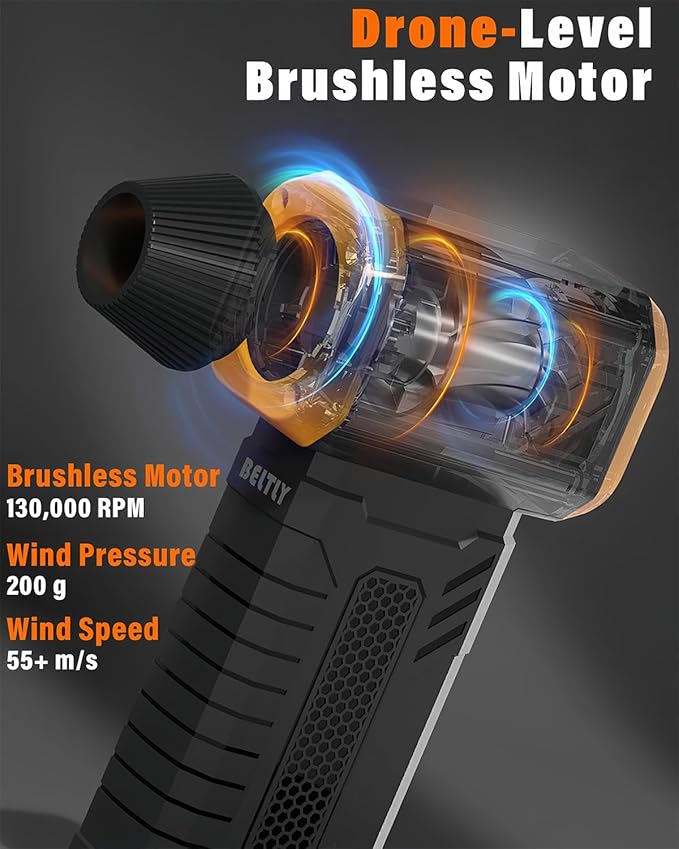 Compressed Air Duster, 130K RPM Powerful Cordless Electric Mini Blower with Display, 10-Gear Adjustable Jet Fan with Fast Charging, Rechargeable Dust Blower for Home, Outdoor and Car (Black, Blow)