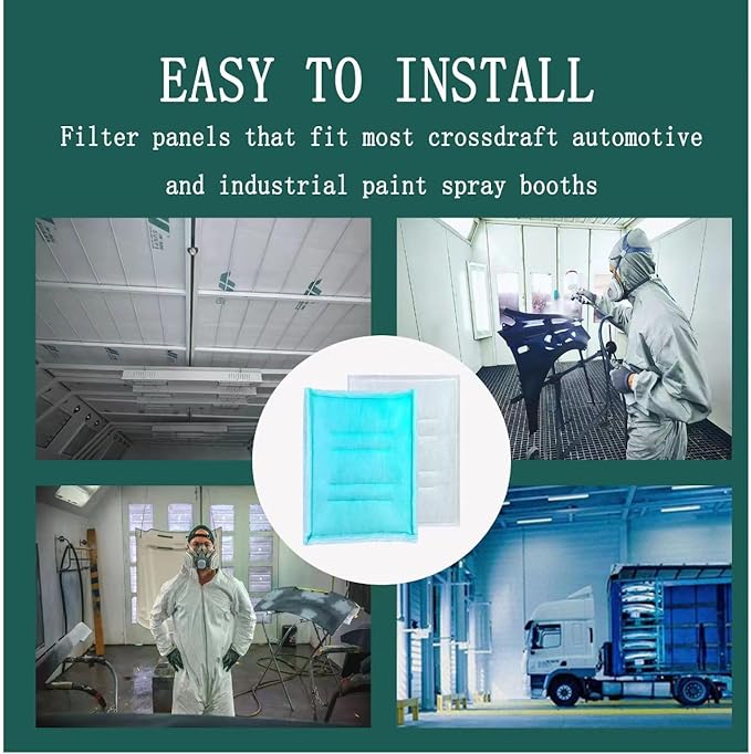 AUC Paint Booth Tacky Intake Filter Pad Series 55, 20" x 50" (8/case) Spray Booth Intake Filter with Internal Wire Support Frame