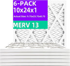 10x24x1 MERV 13 (6-Pack) Pleated Air Filter (Actual Size: 9.5"x23.5"x0.75") MPR 1900 & FPR 10, Furnace Air Filters