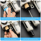 3/8" NPT Air Compressor Water Separator Regulator Filter Combo Compressed Air Filter Dryer Pressure Regulator with Gauge(0-150 psi) Poly Bowl Auto Drain Bracket - 3 in 1 Two Unit