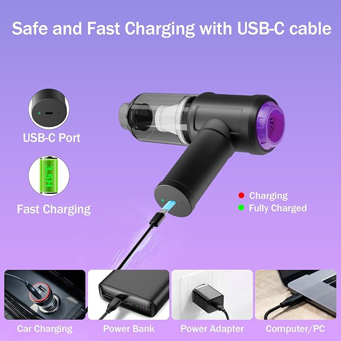 14500PA Computer Vacuum Cleaner Keyboard Cleaner Compressed Air Duster - Cordless Handheld Mini Vacuum for PC/Laptop Cleaning - Portable Air Duster for Car/Home/Office
