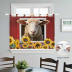 Sheep Sunflower Bedroom Curtains 63 Inch Length, Window Curtains Tab Top, Country Red Farm Barn Spring Flowers Light Filtering Window Treatments Drapes 42"x63" 2 Panel