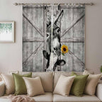 Funny Farm Animals Living Room Curtains 84 Inch Length, Window Curtains Tab Top, Vintage Barn Grey Sunflowers Light Filtering Window Treatments Drapes 52"x84" 2 Panel