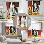 Cows Sunflowers Living Room Curtains 84 Inch Length, Window Curtains Tab Top, Rustic Farms Barns Flowers Bees Animals Light Filtering Window Treatments Drapes 42"x84" 2 Panel